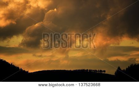 Sunset in evening in Jeseniky mountains