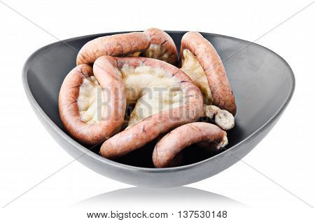 Chitterlings internal organs of pig isolated on white background clipping path