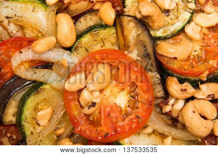 grilled vegetable salad on plate. Vegetariano food
