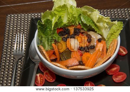 grilled vegetable salad on plate. Vegetariano food