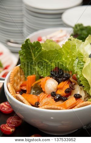 grilled vegetable salad on dish. Vegetariano food