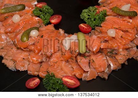 Closeup on slice of smoked salmon background