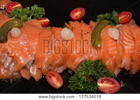 Closeup on slice of smoked salmon background