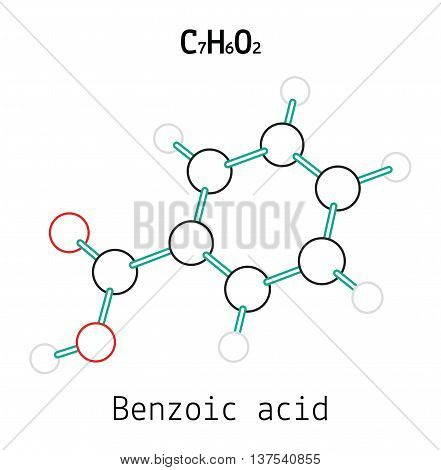 C7H6O2 Benzoic acid 3d molecule isolated on white