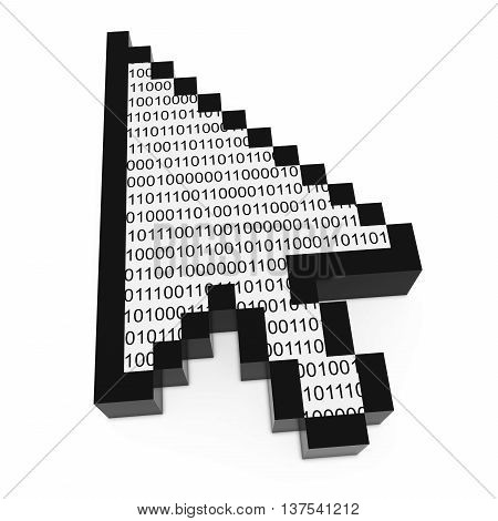 Binary Code Pixelated Computer Arrow Cursor 3D Illustration