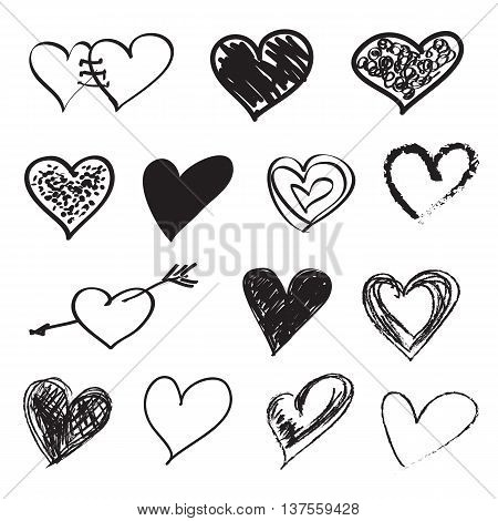 Hand-drawn sketch hearts for Valentines Day design. Vector illustration.