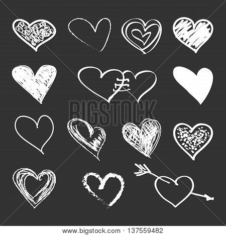 Hand-drawn sketch hearts for Valentines Day design. Vector illustration.
