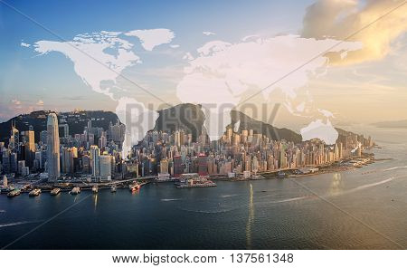 World Global Cartography Globalization hongkong island background (Elements of this image furnished by NASA)