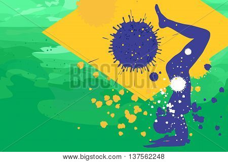 Young woman in yoga position on the brazil flag colors background fithess motivation concept vector illustration