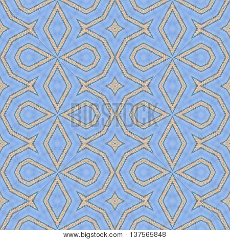 Ornamental light blue and beige seamless pattern