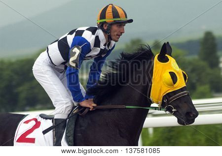 Horse race for the prize Elita in Pyatigorsk,Caucasus,Russia.