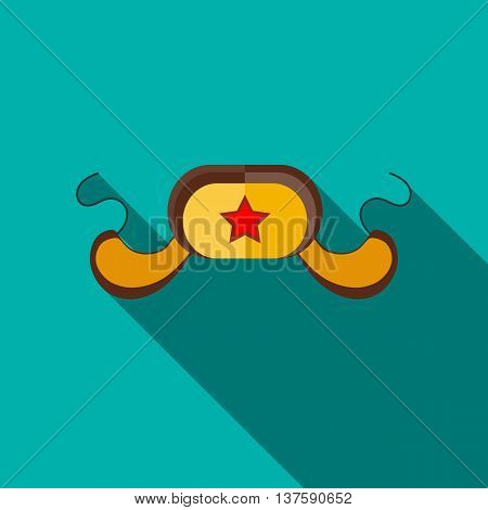 Russian fur hat earflaps icon in flat style on a turquoise background