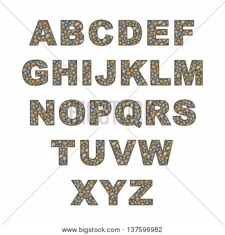large pebble alphabet. the capital letters of the Latin alphabet stylized in the form of a stone laying