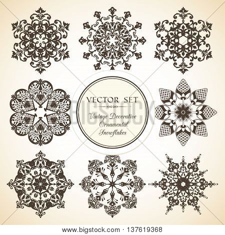Vector set of vintage decorative ornamental snowflake