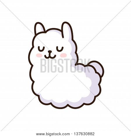 Cute cartoon llama vector illustration. Adorable white alpaca.