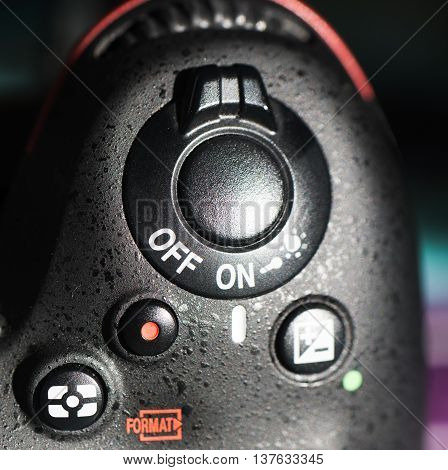 macro view of a camera shutter button
