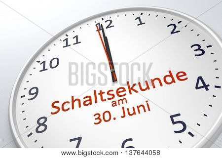 3d rendering of a clock showing leap second at june 30 in german language