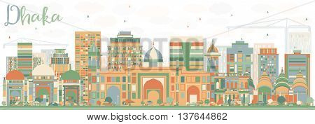 Abstract Dhaka Skyline with Color Buildings. Vector Illustration. Business Travel and Tourism Concept with Historic Buildings. Image for Presentation Banner Placard and Web Site.