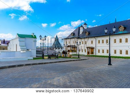 On the territory of the medieval fortress. One of the preserved buildings of the Saviour-Transfiguration Monastery of the Kazan Kremlin