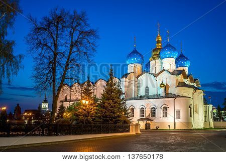 Cathedral of the Annunciation in Kazan Kremlin at sunset