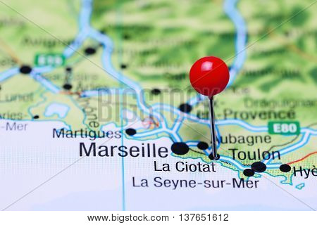 La Ciotat pinned on a map of France