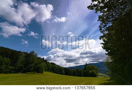 Jeseniky Mountains In Nice Summer Day With White Cloud