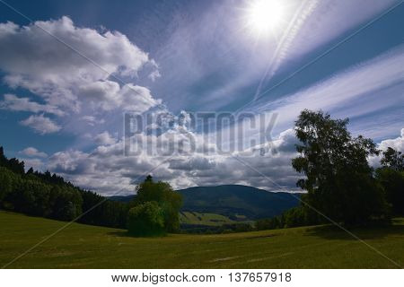 Jeseniky Mountains In Nice Summer Day With White Cloud