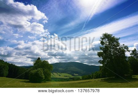 Jeseniky Mountains In Nice Summer Day With White Cloud