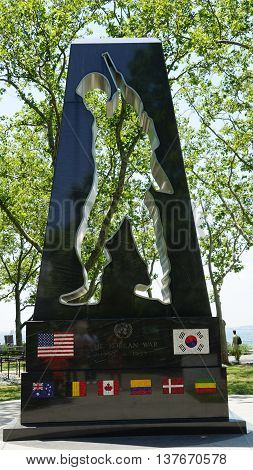 NEW YORK, NY - JUN 19: Korean War Memorial in Battery Park in New York, as seen on Jun 19, 2016. It honors military personnel who served in Korean Conflict 1950-1953. It was designed by Mac Adams.