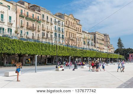 SIRACUSA ITALY - MAY 18: City of Syracusa with tourists on May 18 2016 at the island Sicily Italy