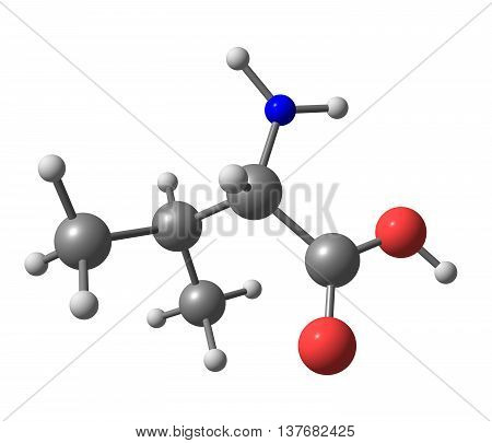 Valine or Val is an amino acid. 3d illustration