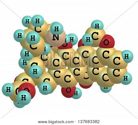 Epirubicin is an anthracycline drug used for chemotherapy. It can be used in combination with other medications to treat breast cancer in patients who have had surgery to remove the tumor. 3d illustration
