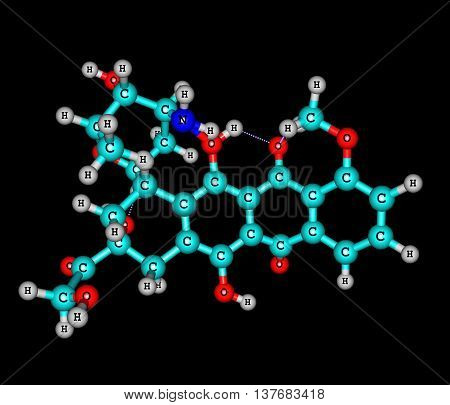 Epirubicin is an anthracycline drug used for chemotherapy. It can be used in combination with other medications to treat breast cancer in patients who have had surgery to remove the tumor. 3d illustration