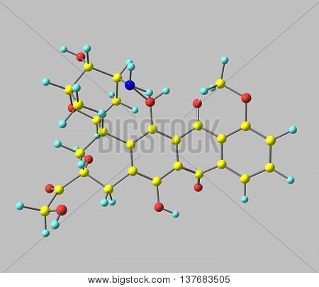 Epirubicin is an anthracycline drug used for chemotherapy. It can be used in combination with other medications to treat breast cancer in patients who have had surgery to remove the tumor. 3d illustration