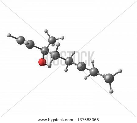 Linalool is a naturally occurring terpene alcohol chemical found in many flowers and spice plants with many commercial applications. 3d illustration