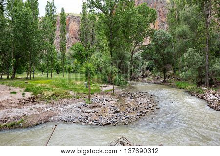 Ihlara Valley is a 16 km long gorge cut into volcanic rock in the southern part of Cappadocia Turkey