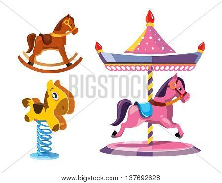 vector illustration set of diferent rocking litle horses isolate on white background.