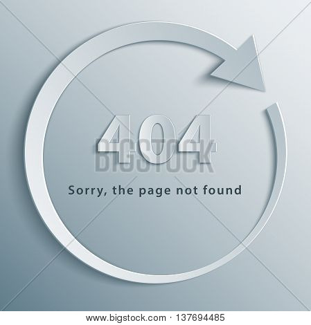 404 page not found template with reboot round arrow in 3d, paper and origami style.