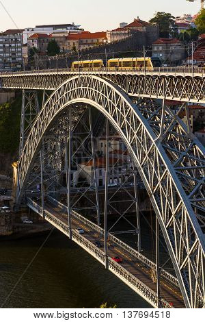 Dom Luiz I Bridge Over Douro River In Porto. Portugal.