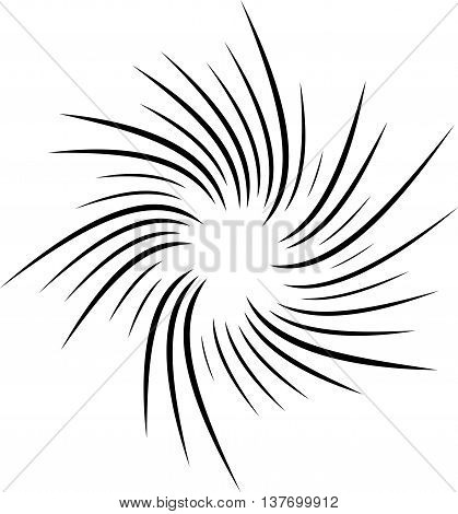 Radial, Radiating Lines With Rotation, Spiral Effect. Abstract Element Isolated On White.