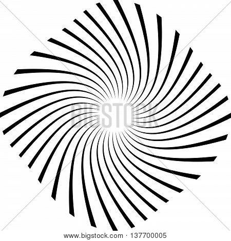 Radial, Radiating Lines With Rotation, Spiral Effect. Abstract Element Isolated On White.