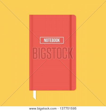 Red notebook with elastic band vector flat design illustration.