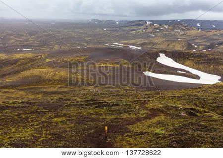 View to Laki volcano range in Iceland