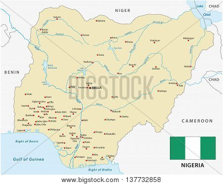 vector map of Federal Republic of Nigeria with flag