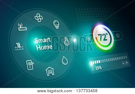 Smart home control panel concept with temperature fahrenheit degree setting