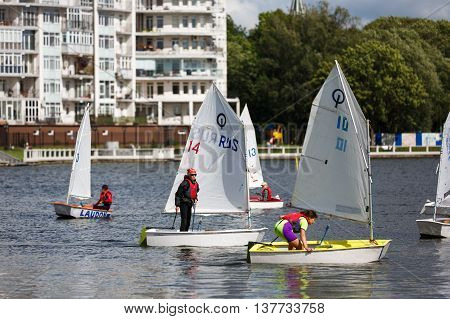 Kaliningrad Russia - July 09 2016: Regatta Cup cosmonaut Leonov at the Verhnee Lake on City Day of Kaliningrad
