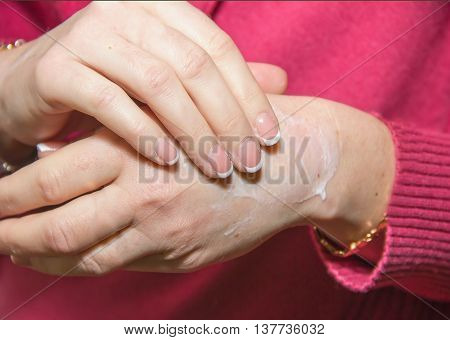 Applying A Cosmetic Hand Soap, Hand Wash, Body Care, Cleanliness And Hygiene