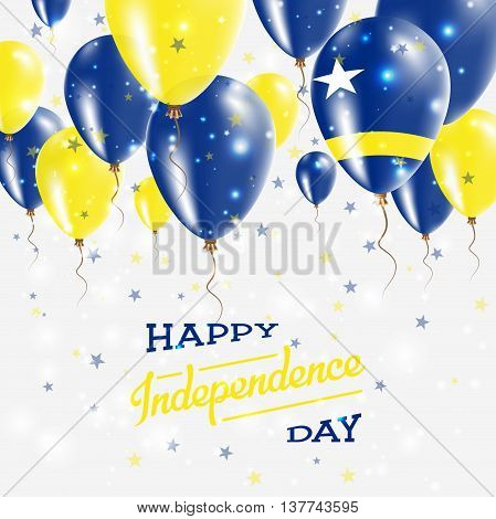 Curacao Vector Patriotic Poster. Independence Day Placard With Bright Colorful Balloons Of Country N