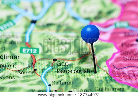 Barcelonnette pinned on a map of France