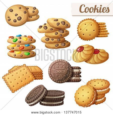 Cookies. Set of cartoon vector food icons isolated on white background
